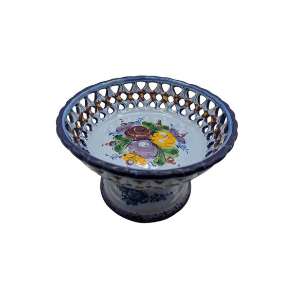 Handpainted Portugal Pottery Open Candy/Footed Compote/Footed Bowl READ - Picture 10 of 16